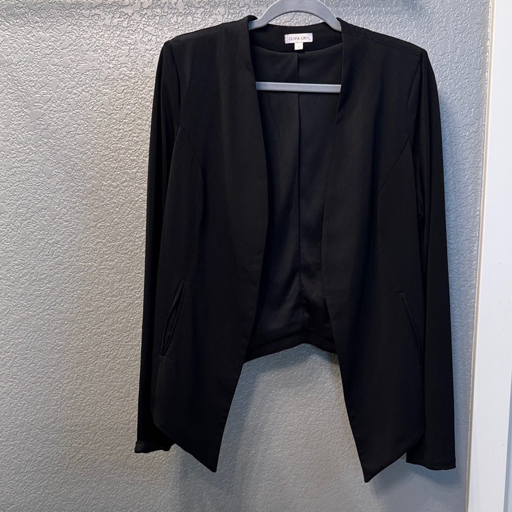 Olivia Grey L Women's Black Open Front Blazer
